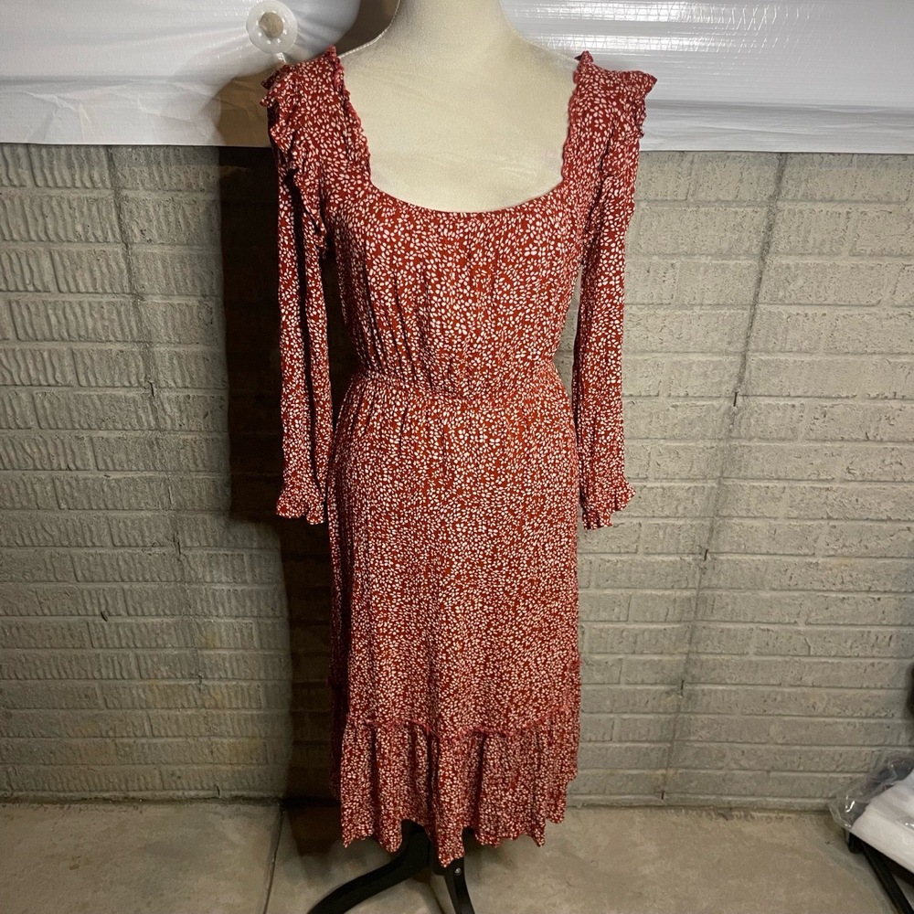 Hayden Los Angeles Womens Floral Print Long Sleeve Ruffled Midi Dress Size Large